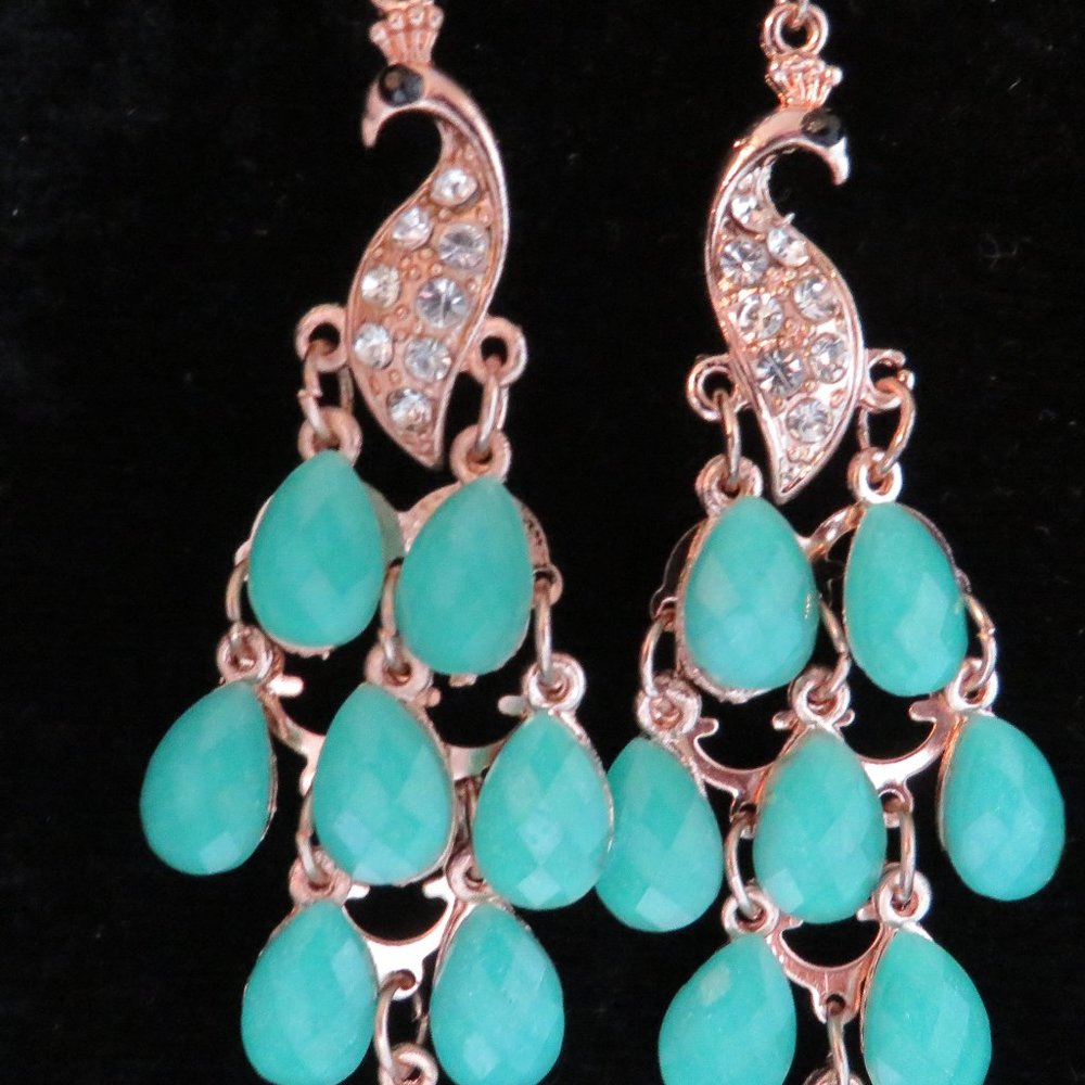 Peacock Dangle Figural Articulated Earrings 2.5" NEW LOWER PRICE - Picture 6 of 10
